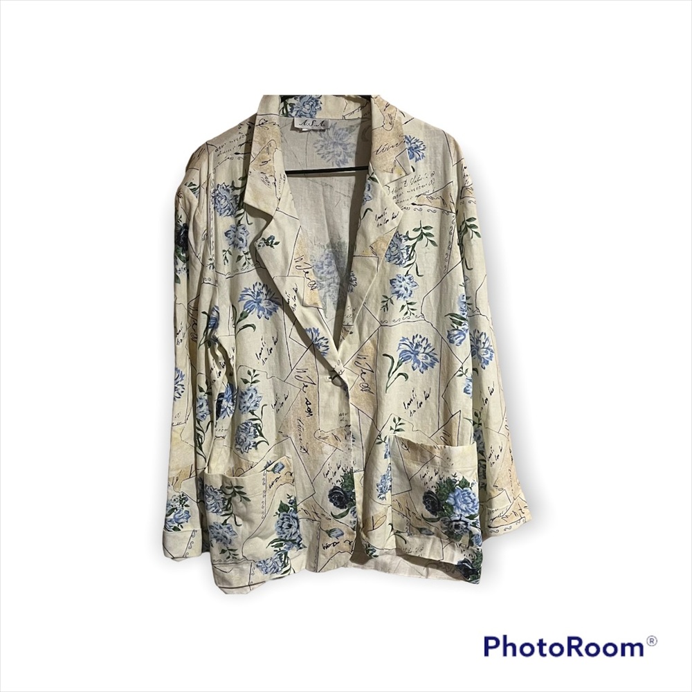 A.S.A. Vintage Floral Blazer Shoulder Pads Women’s Medium Writing Light weight.